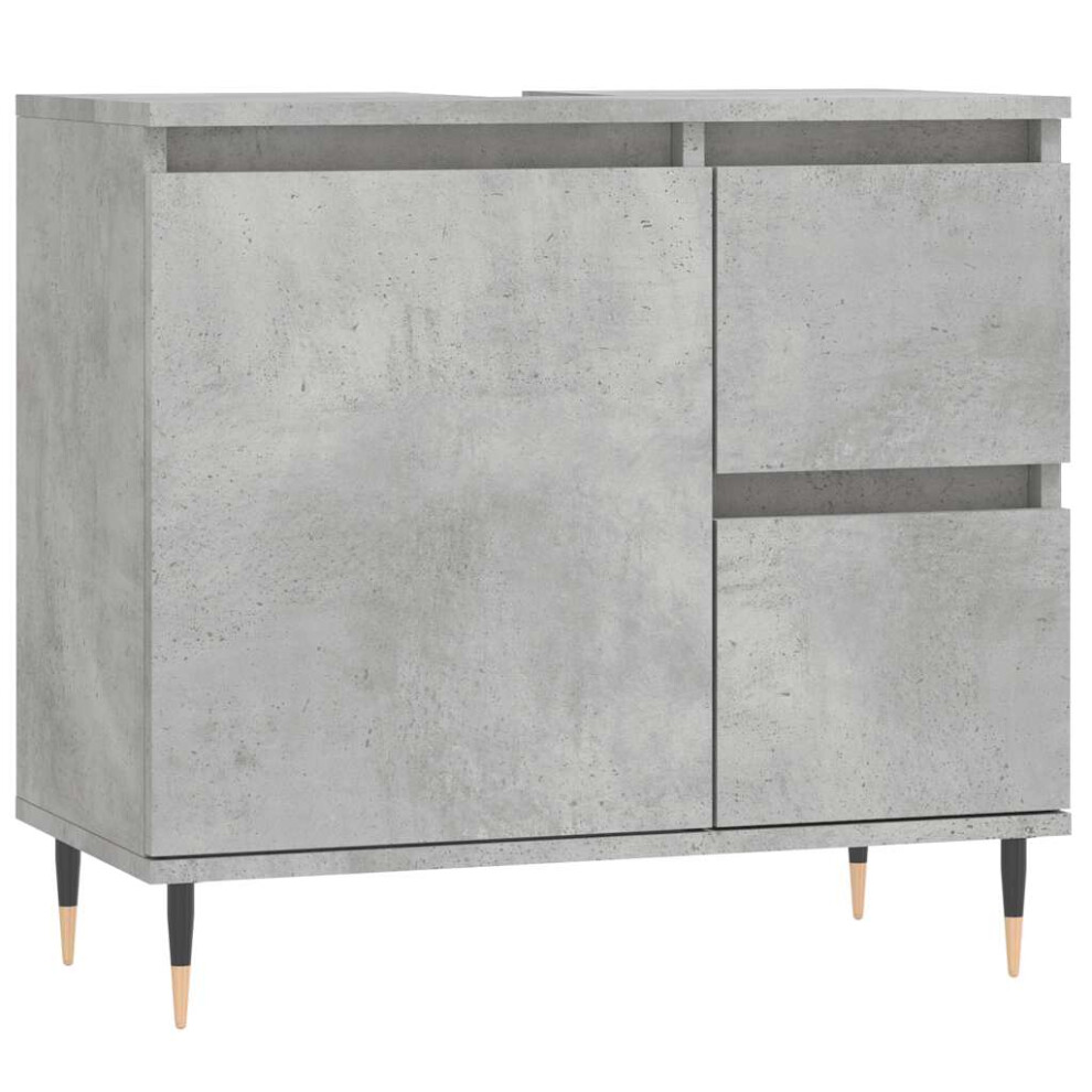 Vidaxl (Concrete Grey) Bathroom Cabinet Vanity Unit Highboard Cupboard Black Engineered Wood Black,Grey