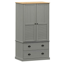 (grey) vidaXL Wardrobe Closet Clothes Wooden Storage Organiser VIGO Solid Wood Pine