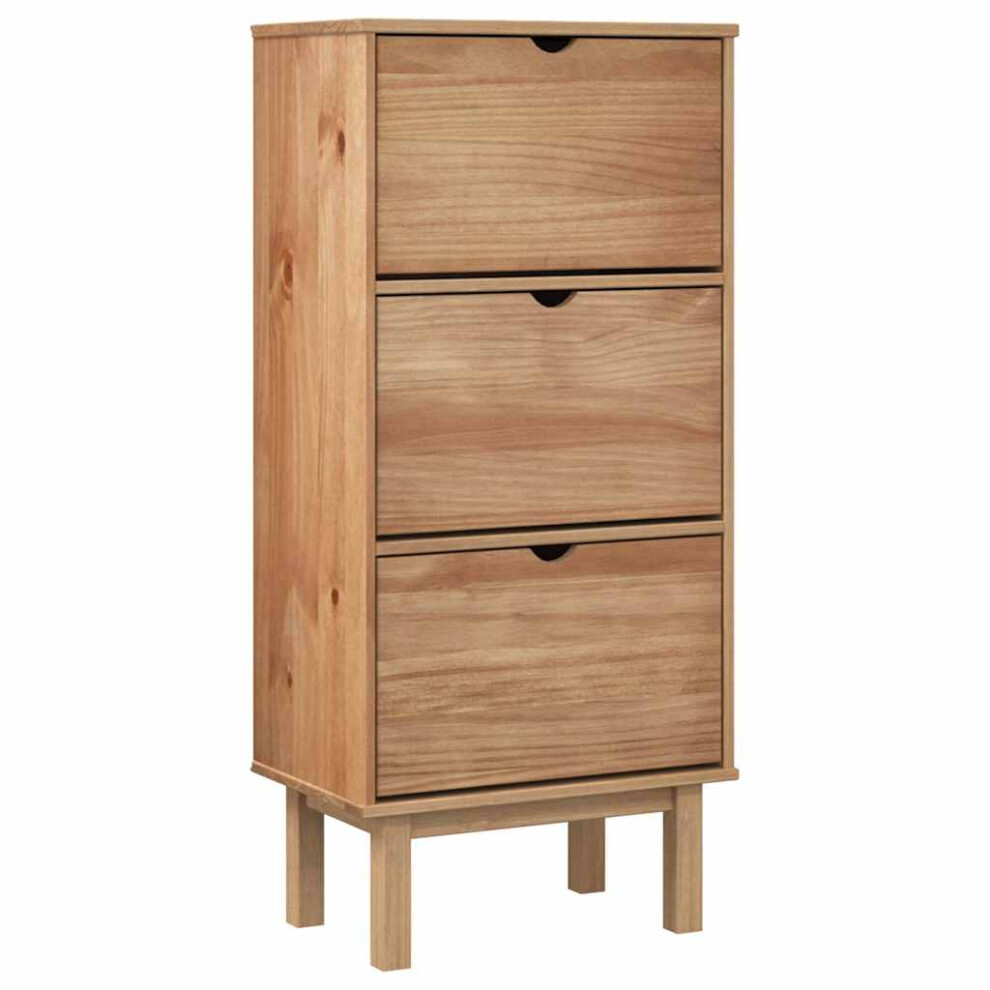 Vidaxl (Brown) Solid Wood Pine Shoe Cabinet With 3 Drawers Shoe Shelf Multi Colours