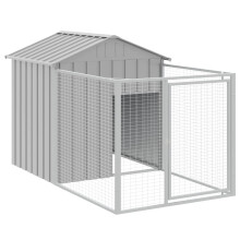 (light grey, 117 x 201 x 123 cm) vidaXL Dog House with Run Dog Cage Pet Kennel Dog Kennel Galvanised Steel