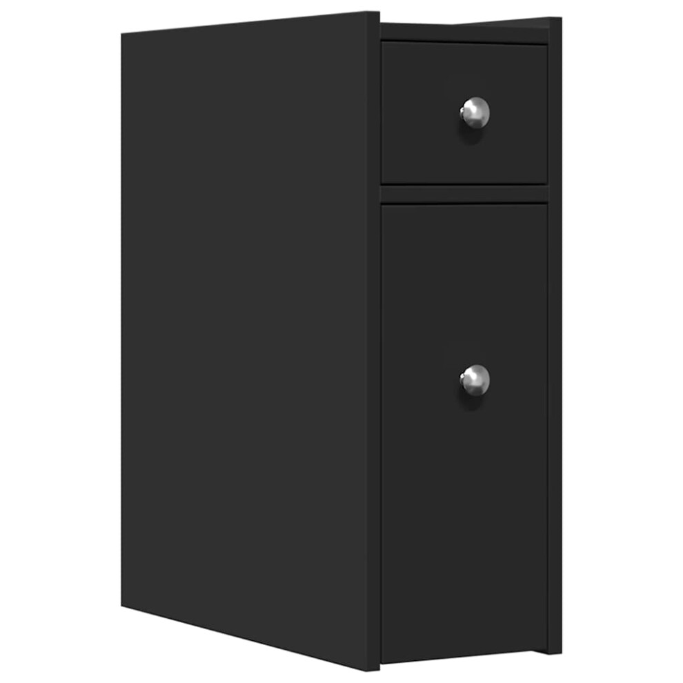Vidaxl (Black) Narrow Bathroom Cupboard With Wheels Cabinet Engineered Wood Black