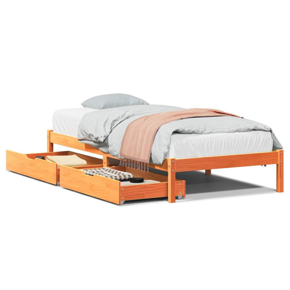 Vidaxl Bed Frame With Drawers Bed Base Wax Brown 90X200 Cm Solid Wood Pine