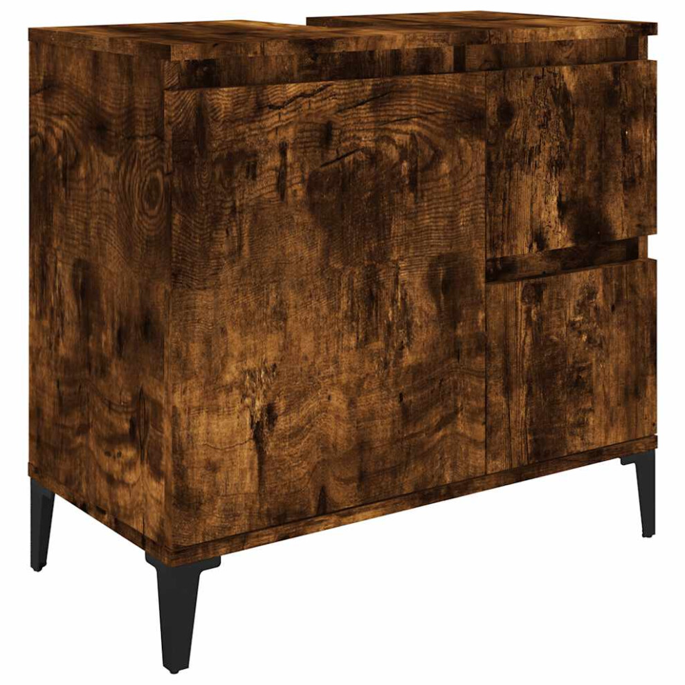 Vidaxl (Smoked Oak) Bathroom Cabinet Cupboard Washroom Storage Cabinet Engineered Wood