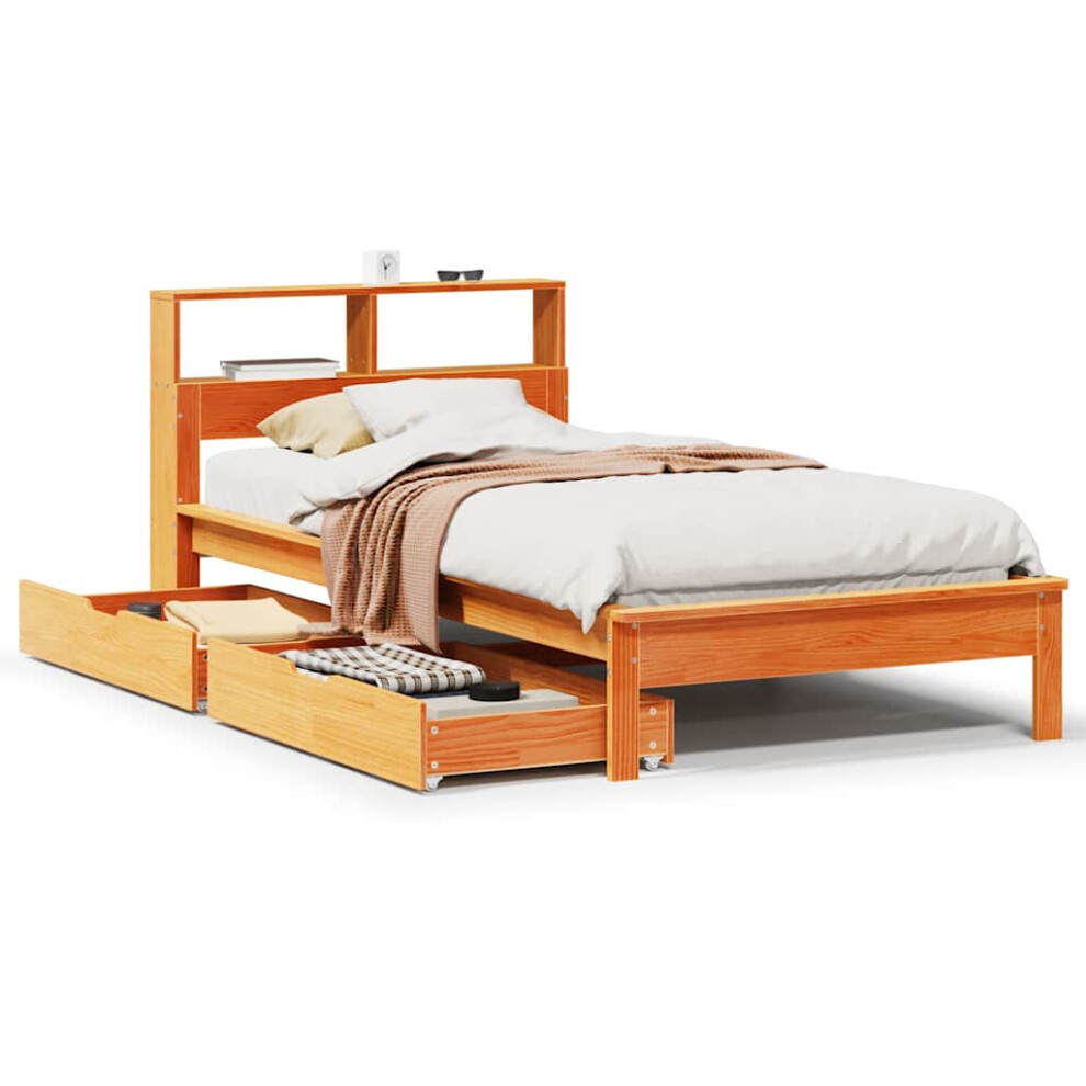 Vidaxl (Wax Brown, 75 X 190 Cm) Bookcase Bed Without Mattress Bed Solid Wood Pine
