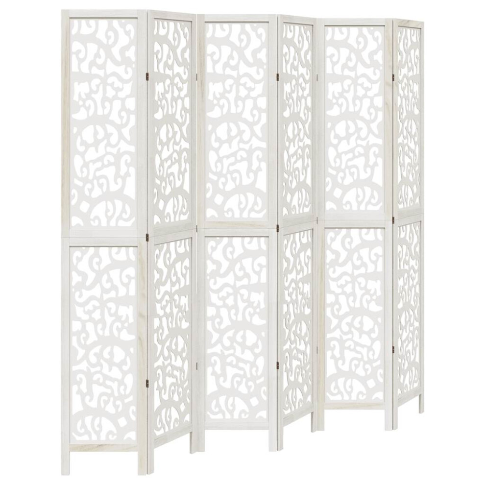 vidaXL Room Divider Panel Privacy Screen 6 Panels White Solid Wood Paulownia
