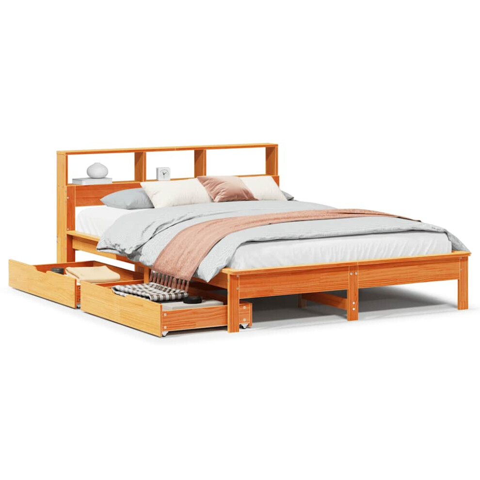 Vidaxl (Wax Brown, 140 X 190 Cm) Bookcase Bed Without Mattress Bed Solid Wood Pine