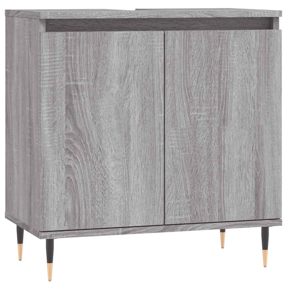 Vidaxl (Grey Sonoma) Bathroom Cabinet Vanity Unit Cupboard High Gloss White Engineered Wood