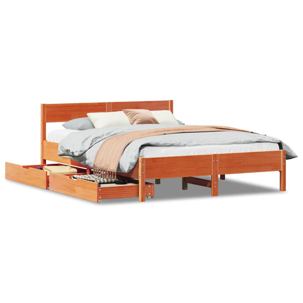 Vidaxl (Wax Brown, 120 X 190 Cm) Bed Frame With Headboard Wax Solid Wood Pine