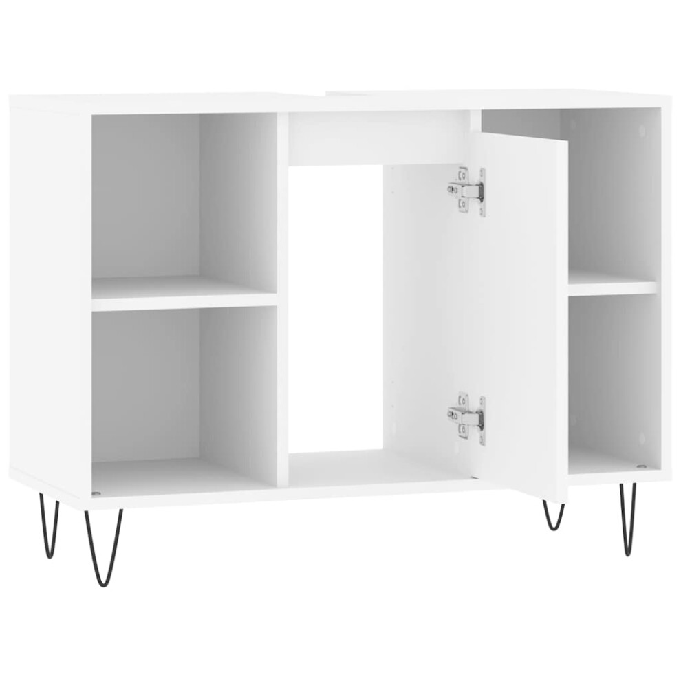 Vidaxl (White) Bathroom Cabinet Vanity Unit Highboard Cupboard Black Engineered Wood White,Black