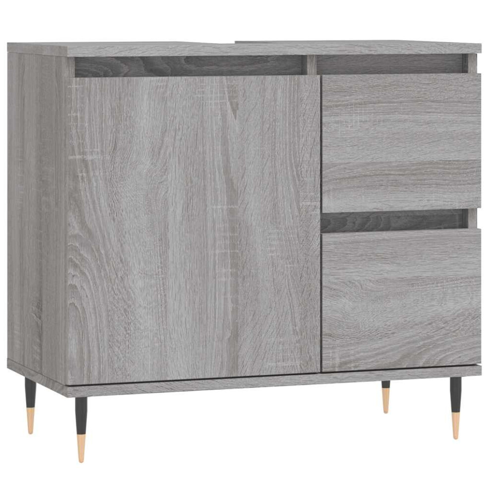 Vidaxl (Grey Sonoma) Bathroom Cabinet Vanity Unit Highboard Cupboard Black Engineered Wood