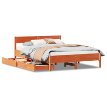 (wax brown, 150 x 200 cm) vidaXL Bed Frame with Headboard Wax Solid Wood Pine