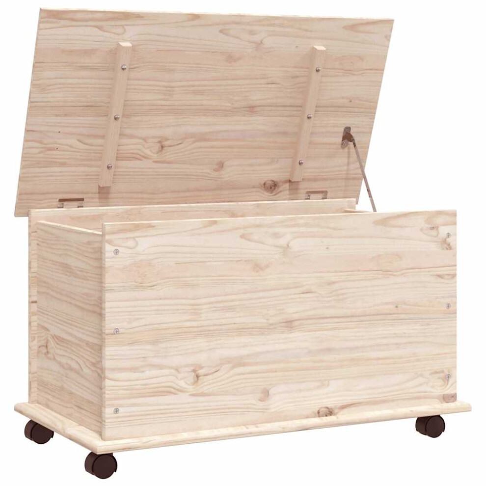 Vidaxl (Brown) Storage Chest Wooden Organiser Box With Wheels Alta Solid Wood Pine