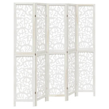 (40 x 200 cm/ 5 piece) vidaXL Room Divider Privacy Screen Room Partition White Solid Wood Paulownia