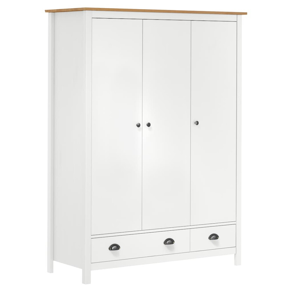 vidaXL Solid Wood Pine 3-Door Wardrobe Hill White 127x50x170 cm Wooden Cabinet