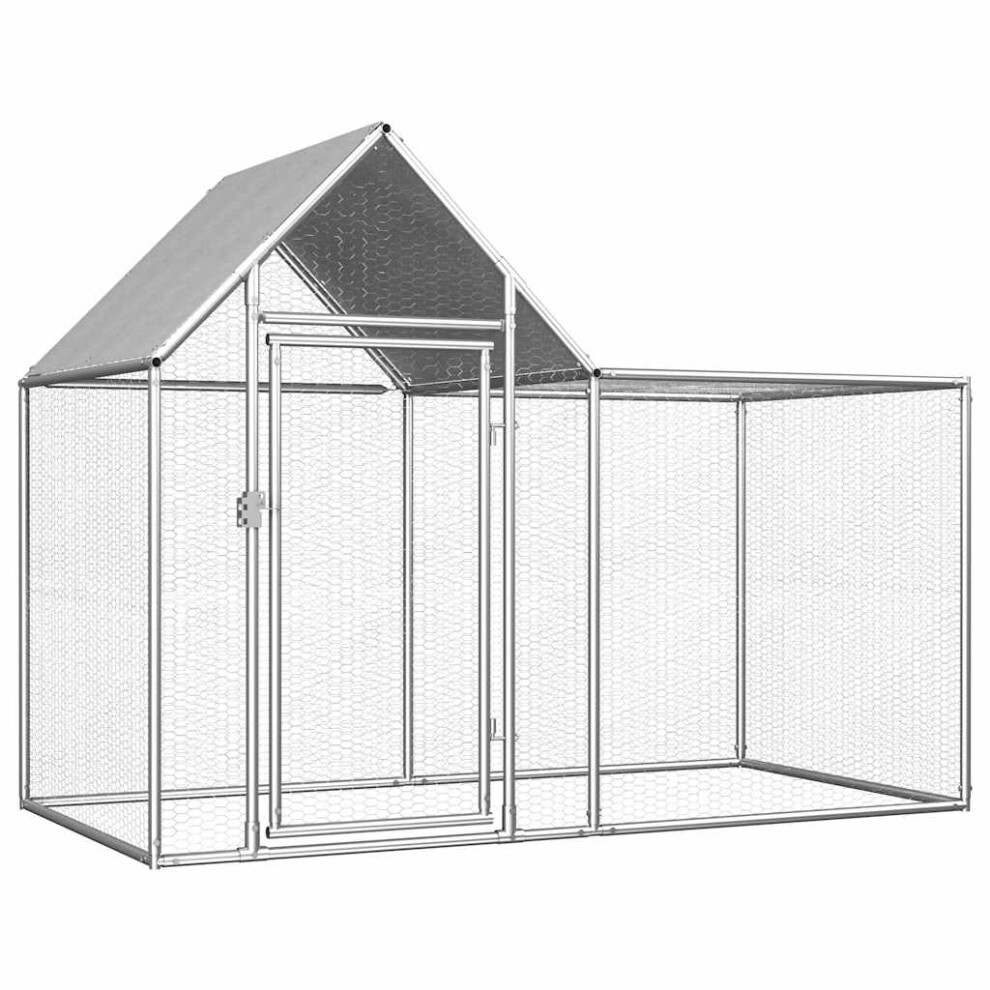 Vidaxl Chicken Coop 2X1x1.5m Galvanised Steel Hen House Poultry Hutch Run Nest