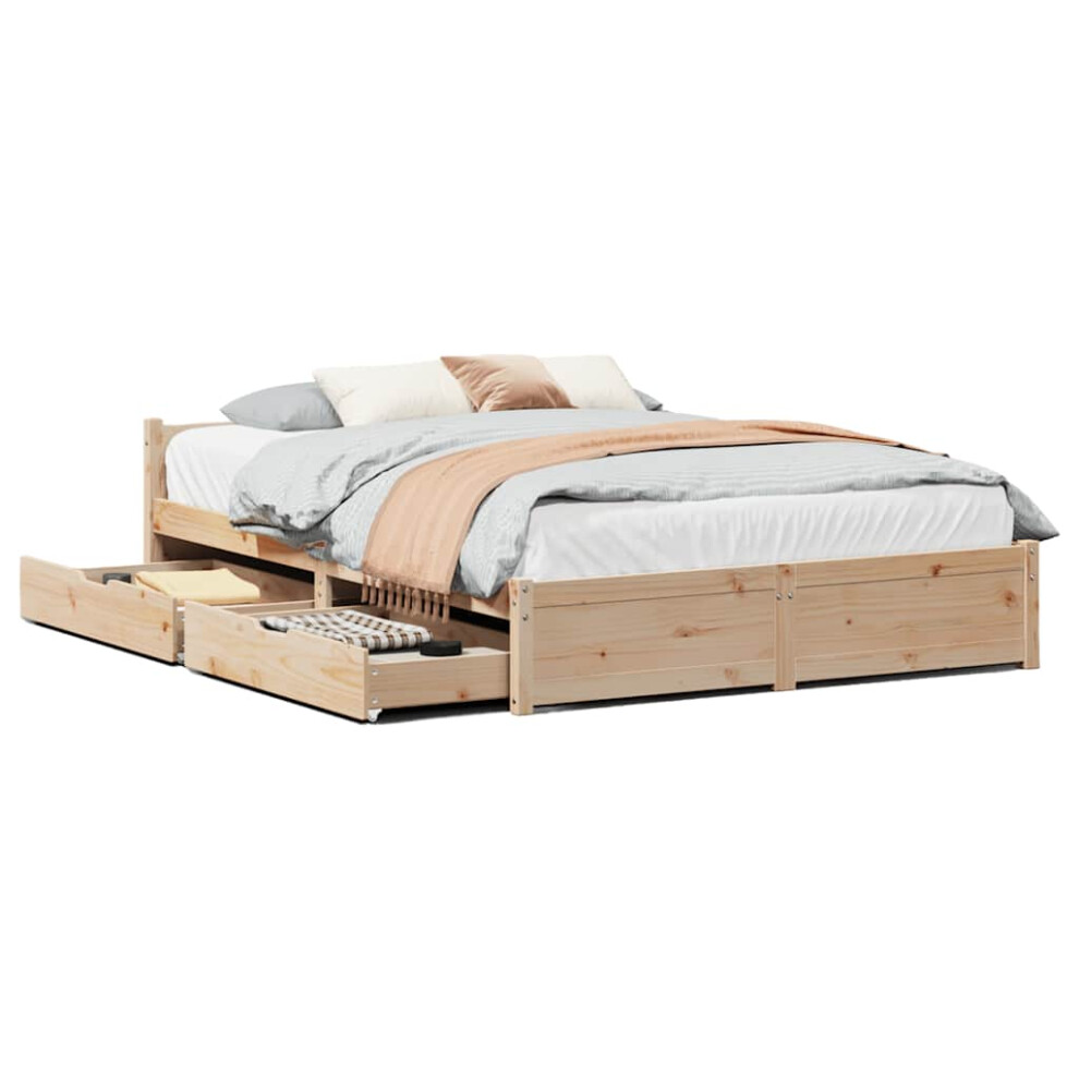 Vidaxl (Natural, 135 X 190 Cm) Bed Frame With Drawers Home Bedroom Bed Base Bedstead Solid Wood Pine