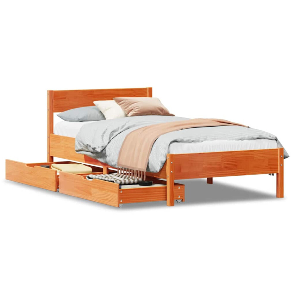 Vidaxl (Wax Brown, 90 X 200 Cm) Bed Frame With Headboard Wax Solid Wood Pine