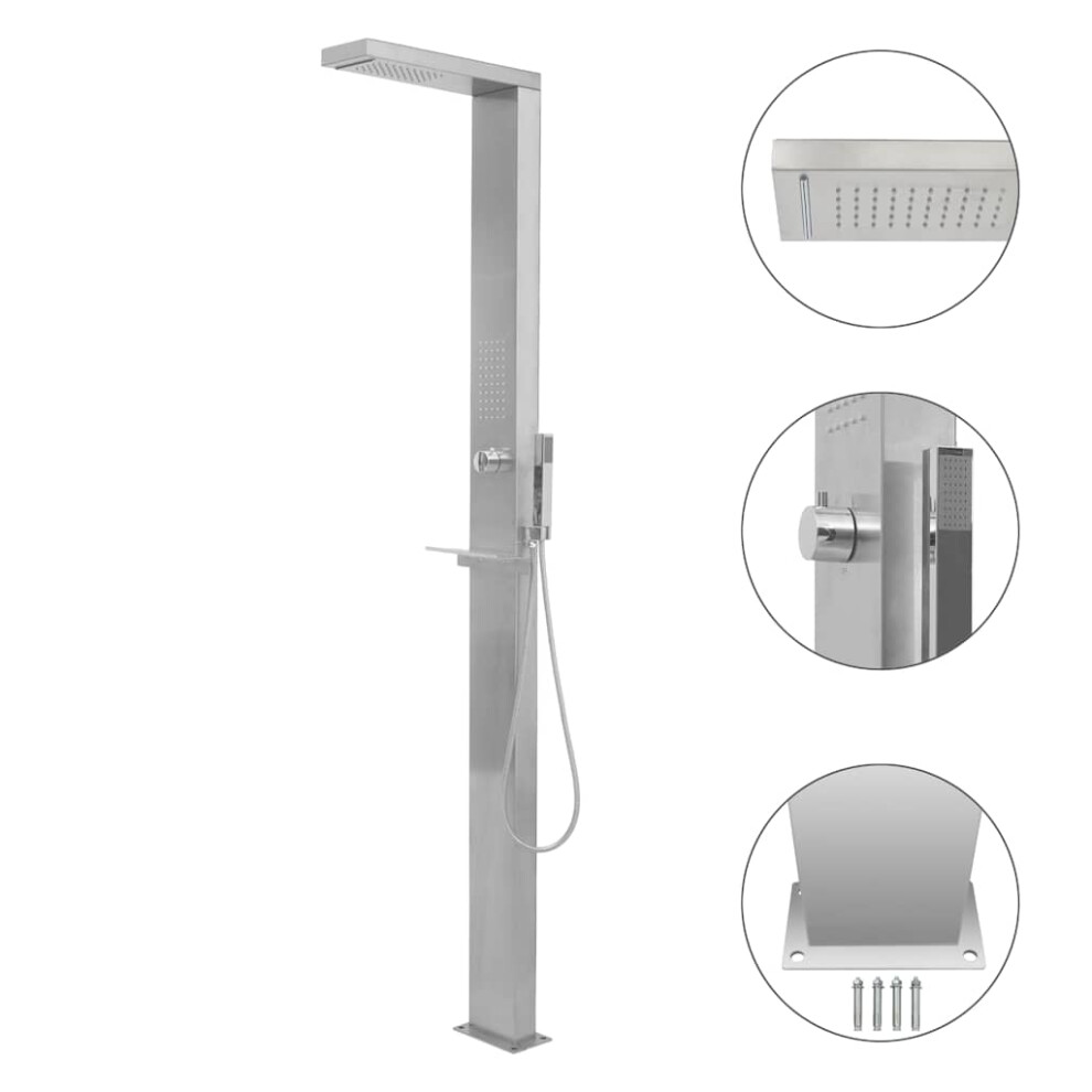 Vidaxl Outdoor Shower Stainless Steel Square Garden Poolside Shower Tower