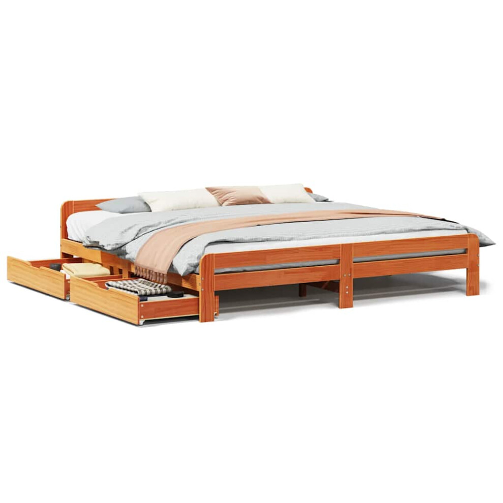 Vidaxl (Wax Brown, 200 X 200 Cm) Bed Frame Without Mattress Bed Wax Solid Wood Pine