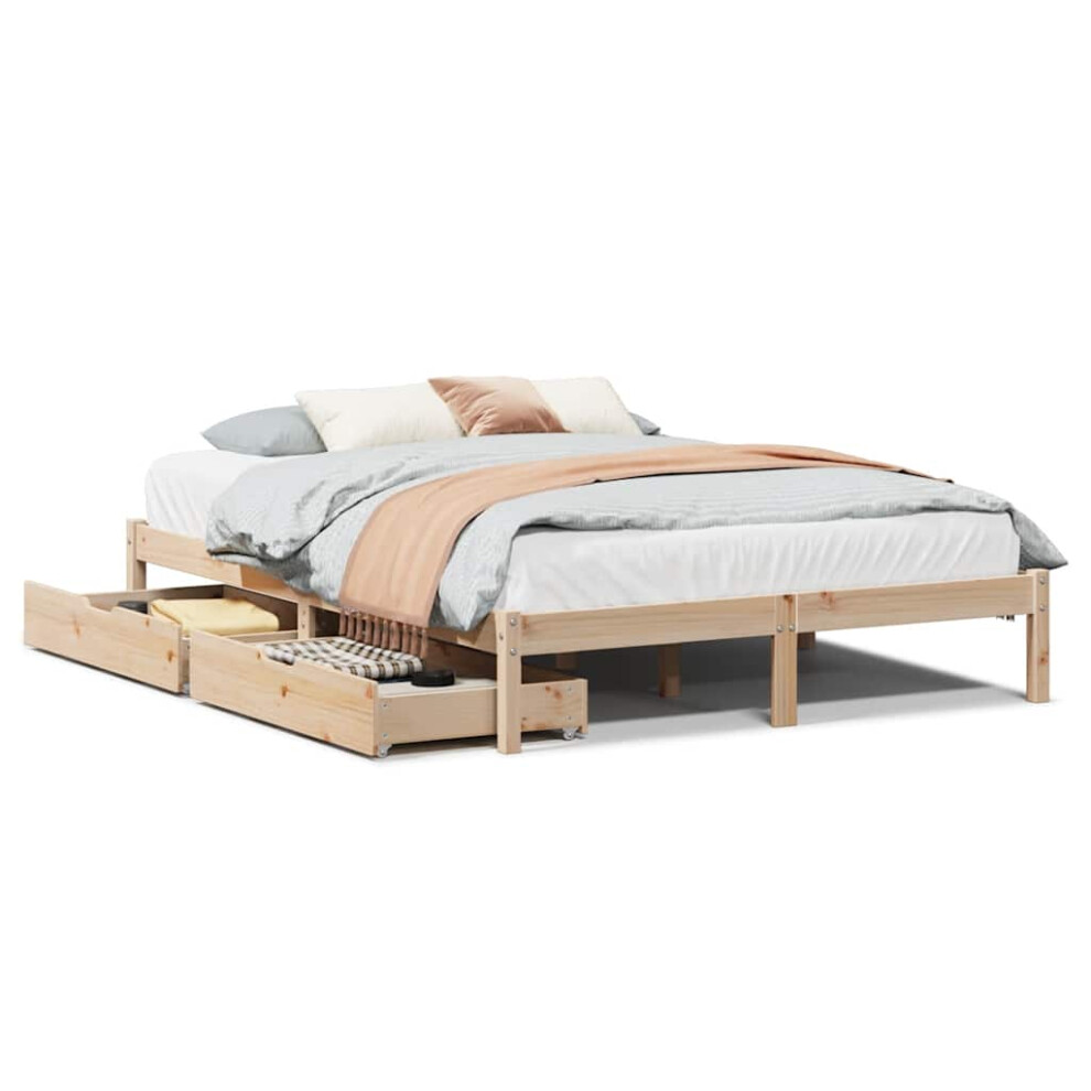 Vidaxl Bed Frame With Drawers Bed 120X190 Cm Small Double Solid Wood Pine