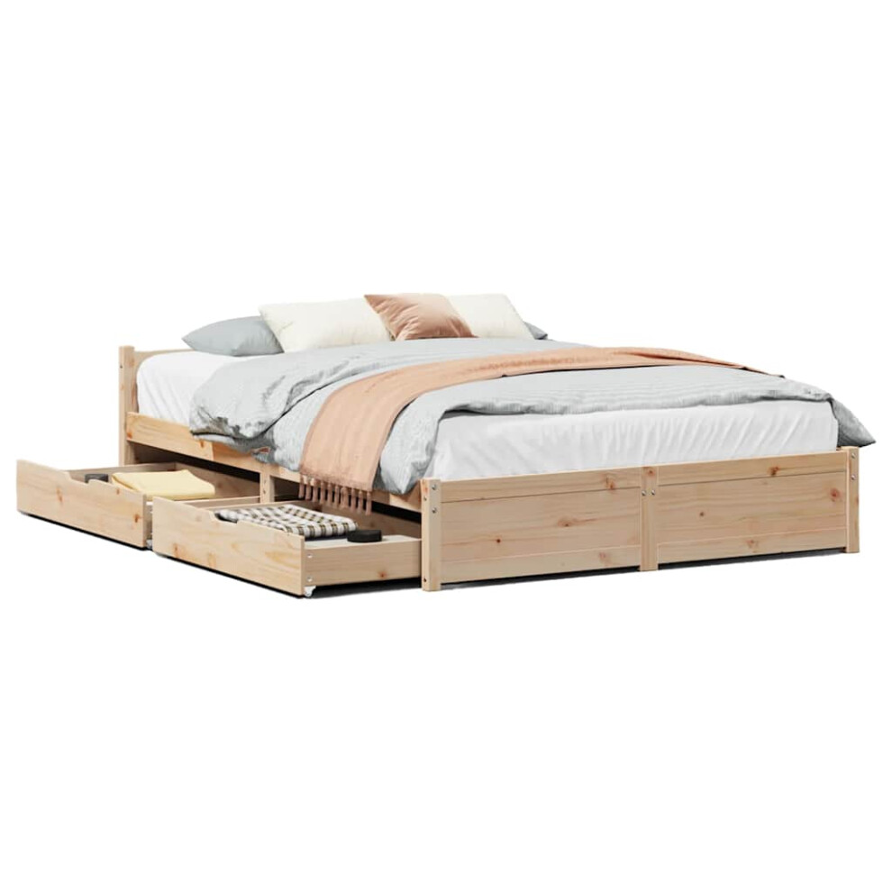 New Vidaxl (Natural, 150 X 200 Cm) Bed Frame With Drawers Home Bedroom Bed Base Bedstead Solid Wood Pine Brown