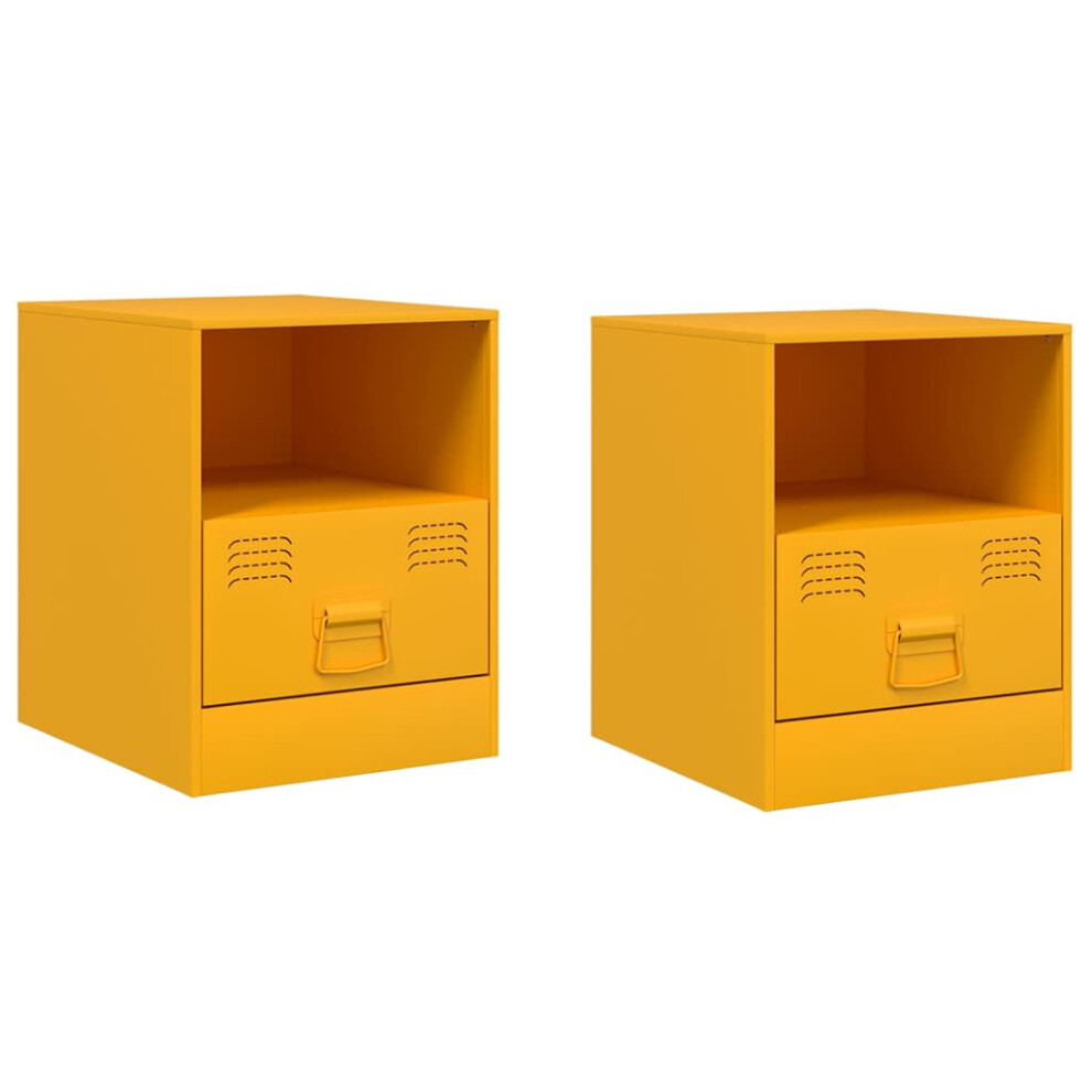 Vidaxl (Mustard Yellow, 2 Pcs) Bedside Cabinet Bedroom Nightstand Side Table Bed Cabinet Black Steel