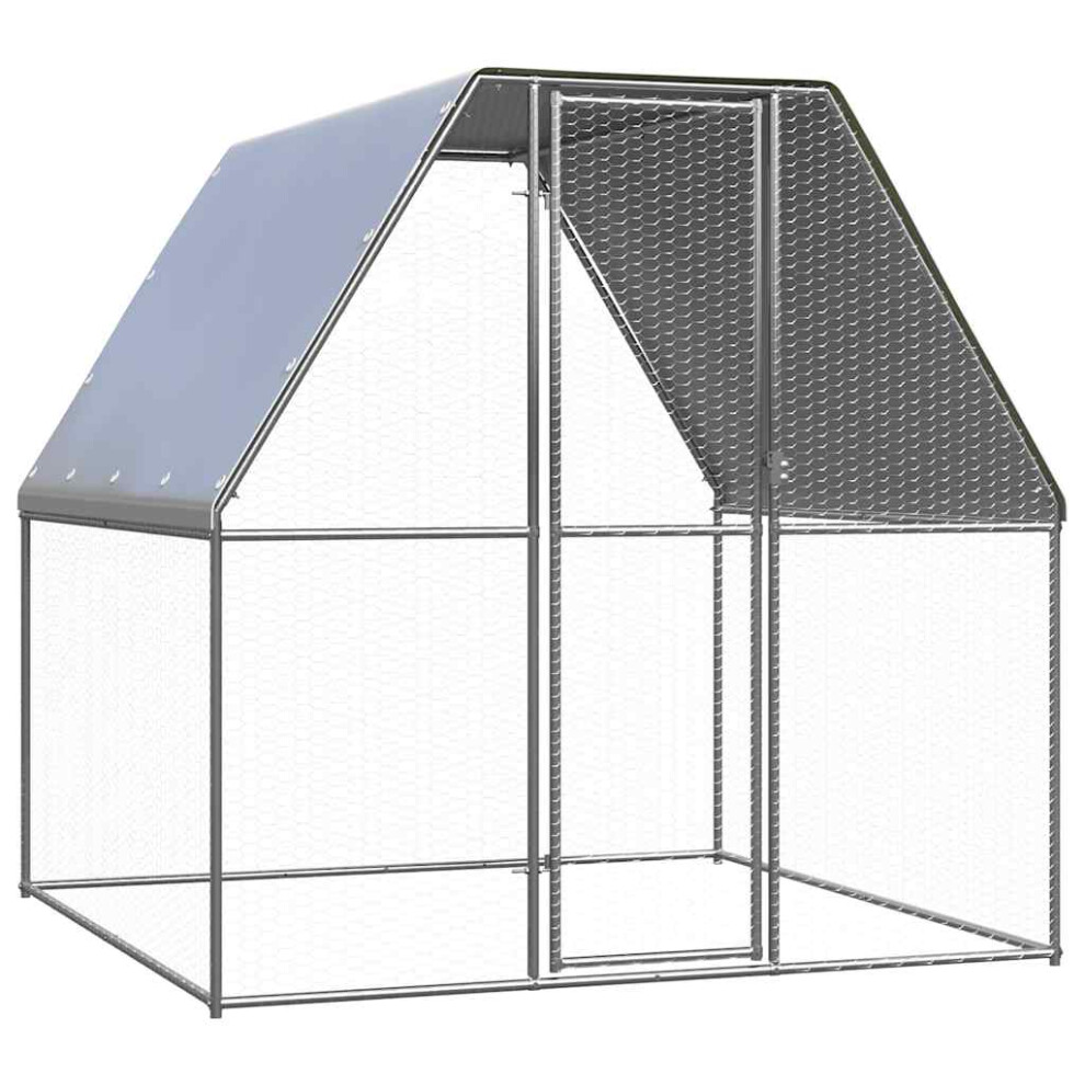 vidaXL Chicken Cage Farm Walk in Chicken Coop Silver and Grey Galvanised Steel