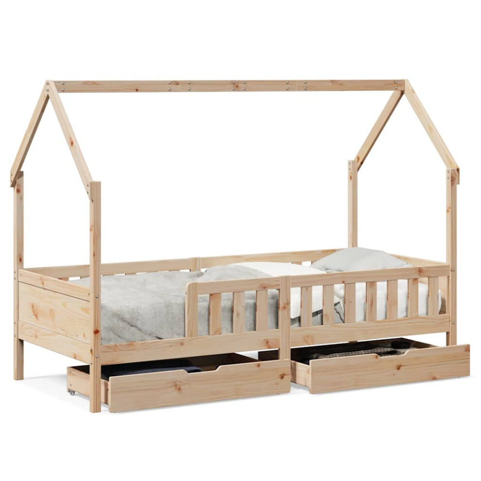 Vidaxl (Natural, 90 X 190 Cm) Kids Bed Frame With Drawers Wooden Bed Solid Wood Pine