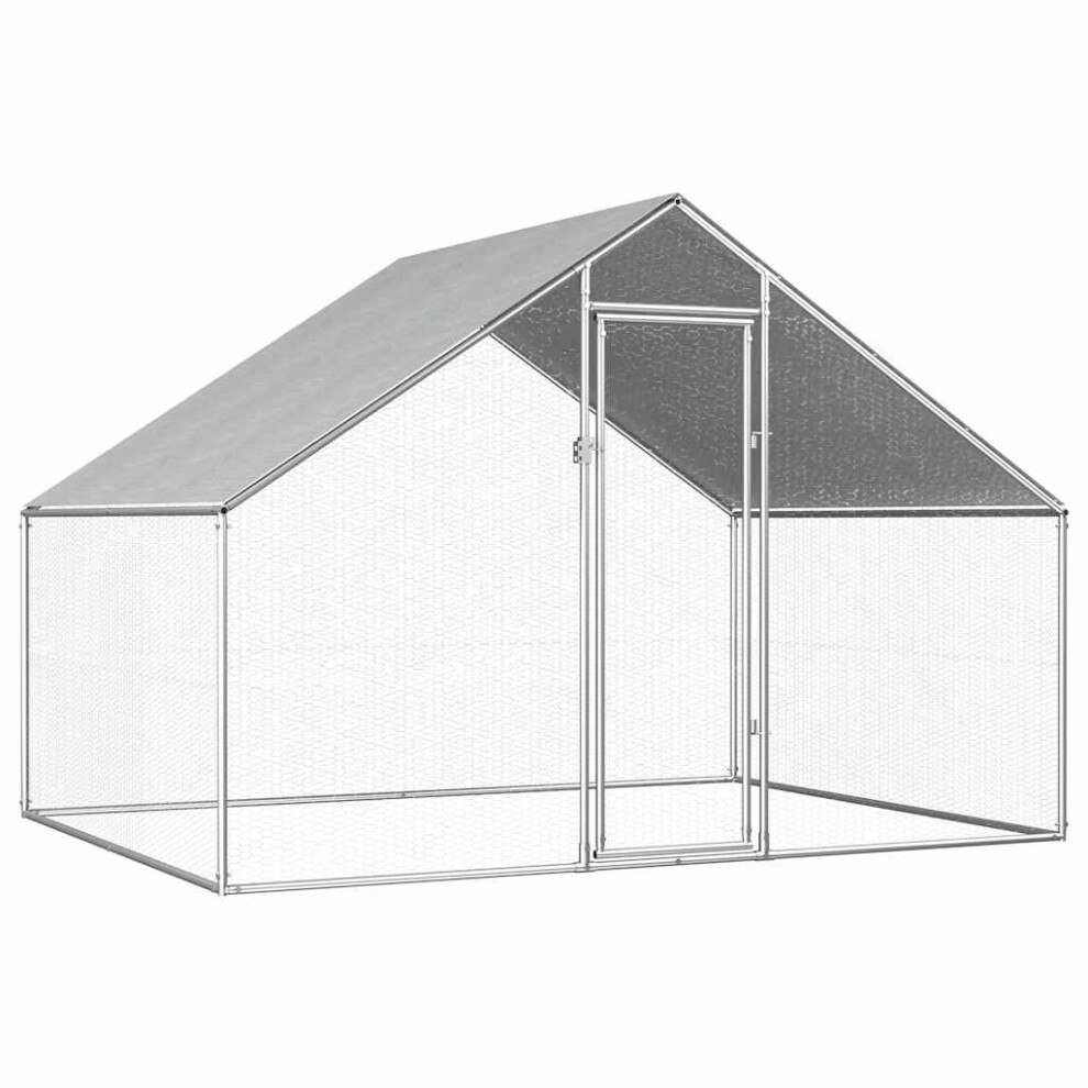 Vidaxl Outdoor Chicken Cage 2M Galvanised Steel Frame Roof Coop Silver/Grey
