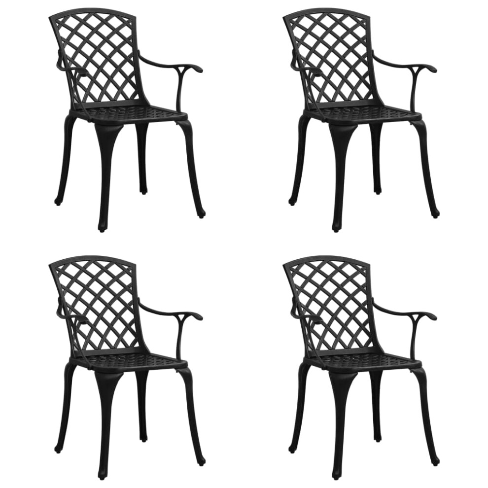 vidaXL 4x Garden Chairs Cast Aluminium Black Dining Armchair Outdoor Patio