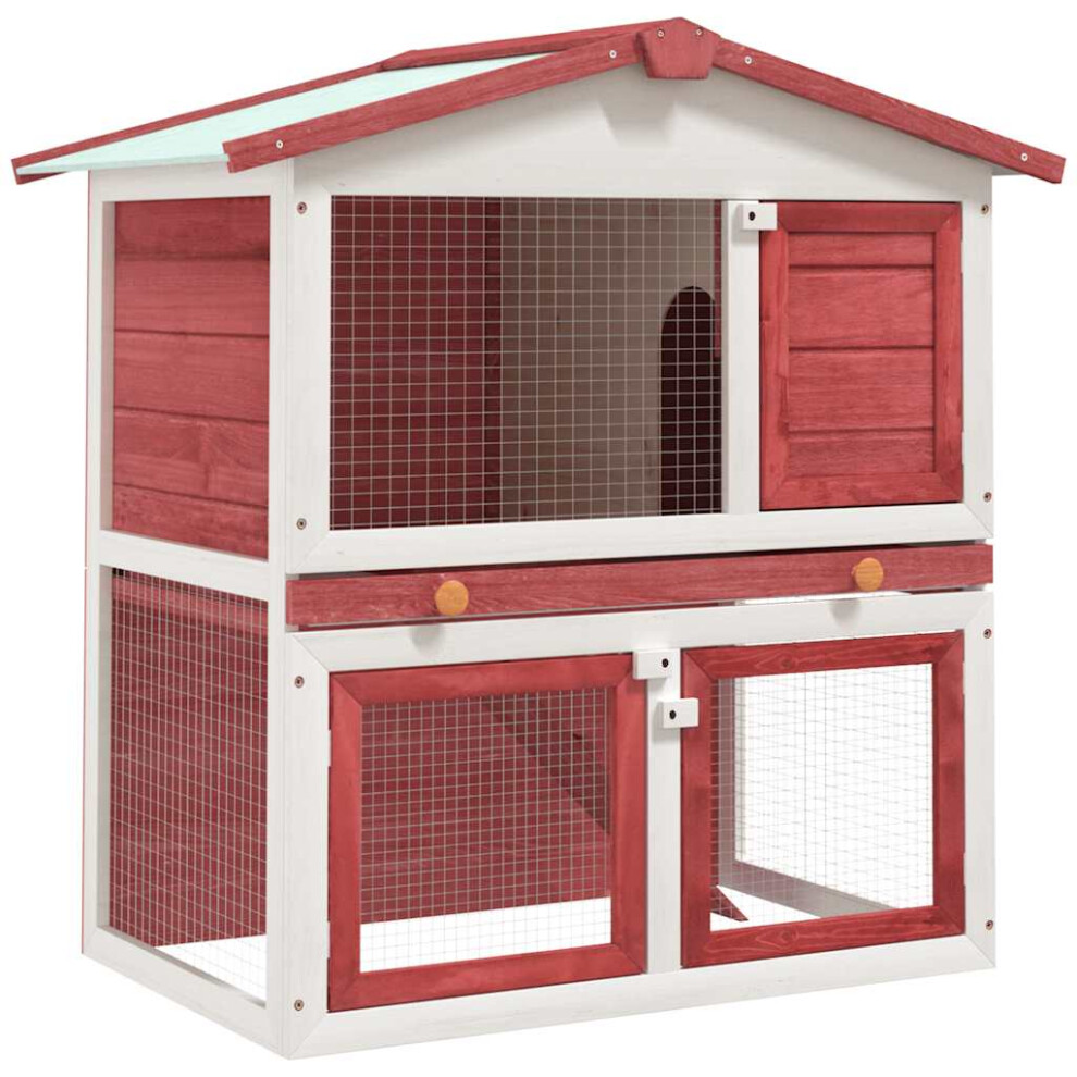 Vidaxl Outdoor Rabbit Hutch 3 Doors Red Wood Pet House Habitat Cage Carrier