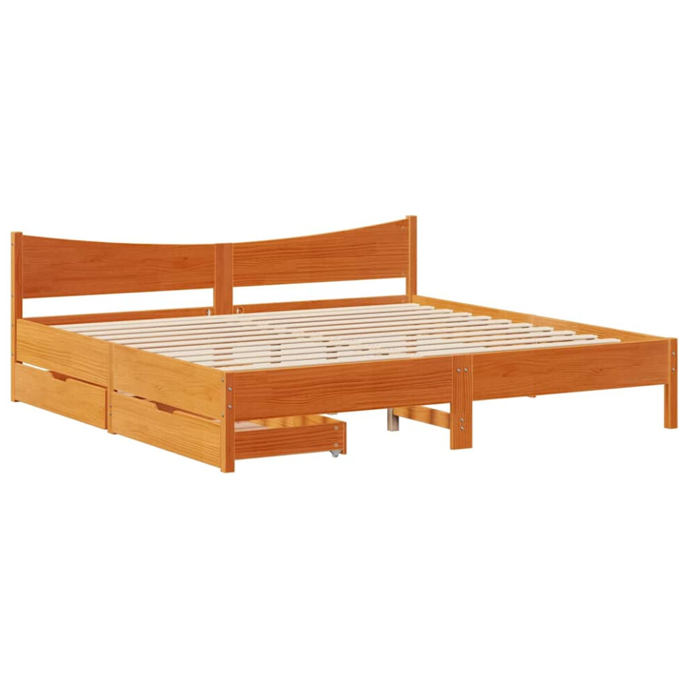 Vidaxl (Wax Brown, 180 X 200 Cm) Bed Frame With Drawers Bed Base Solid Wood Pine