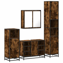 (smoked oak) vidaXL 4Â Piece Bathroom Furniture SetÂ Black Engineered Wood bathroom cabinet