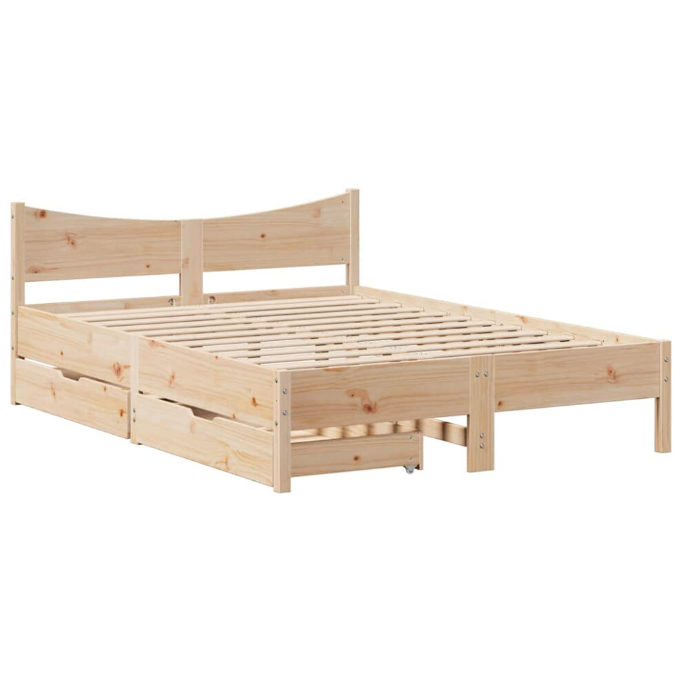 Vidaxl (Natural, 120 X 190 Cm) Bed Frame With Drawers Bed Base Solid Wood Pine