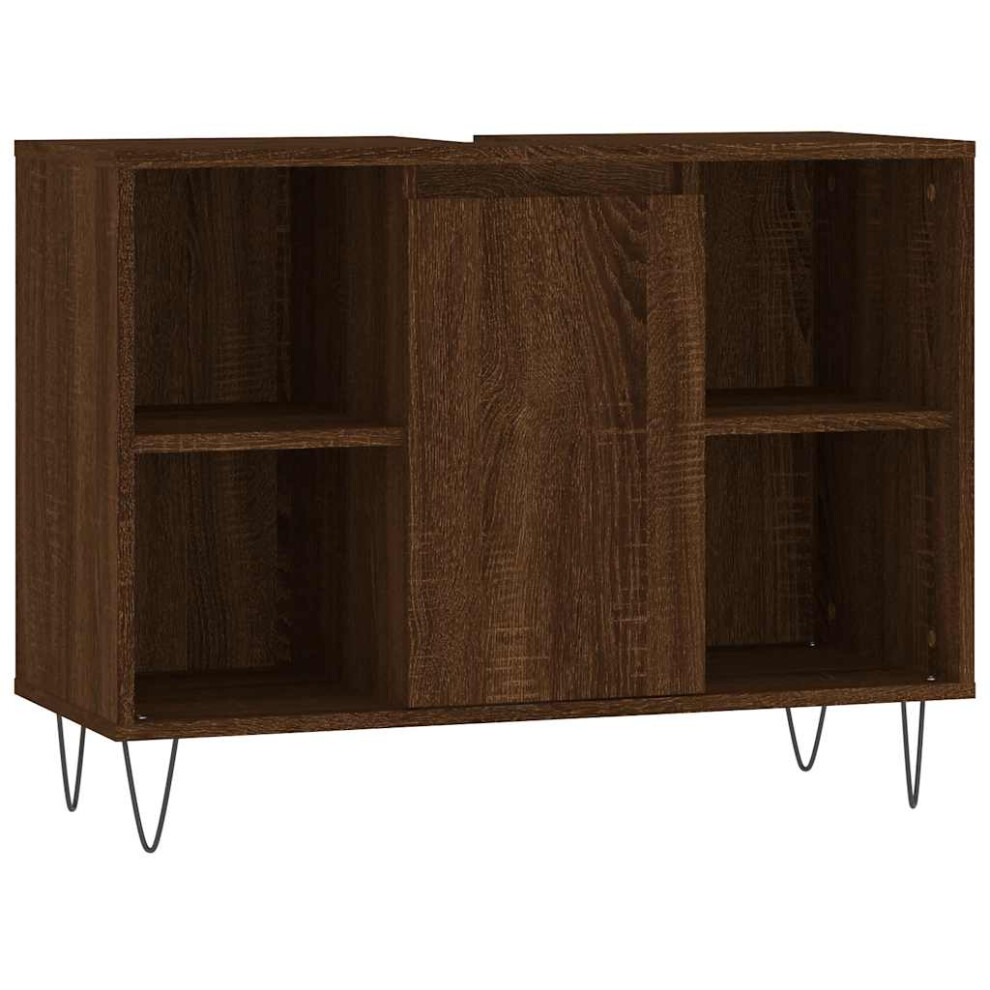 Vidaxl (Brown Oak) Bathroom Cabinet Vanity Unit Highboard Cupboard Black Engineered Wood