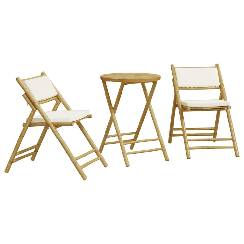 (cream white, 55 x 75 cm) vidaXL Folding Bistro Set 3 Piece with Cushions Bar Set Table and Chair Bamboo