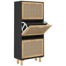 (black) vidaXL Shoe Cabinet Engineered Wood and Natural Rattan Organiser Multi Colours