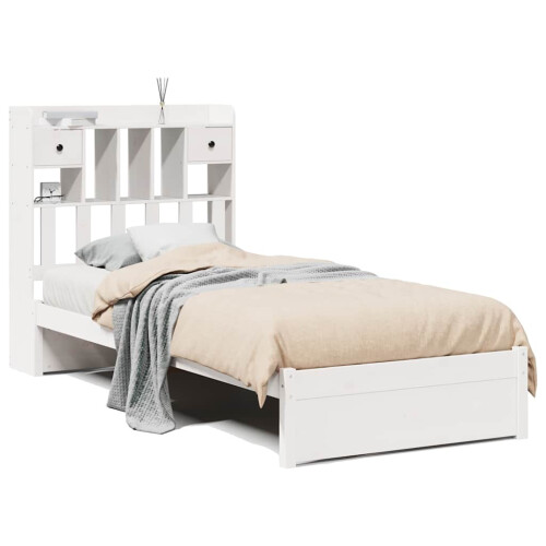 VidaXL (white, 75 x 190 cm) vidaXL Bookcase Bed without Mattress Bed Base Solid Wood Pine