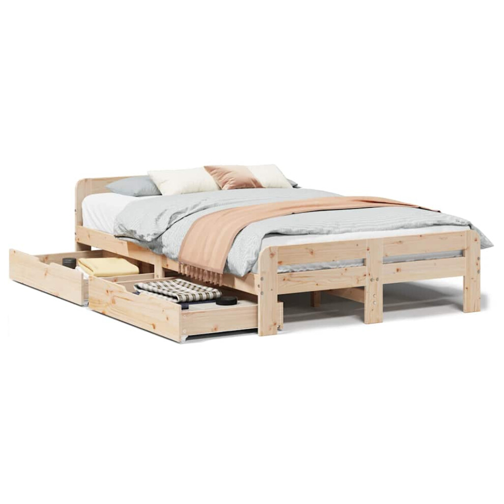 Vidaxl (Natural, 120 X 190 Cm) Bed Frame Without Mattress Bed Wax Solid Wood Pine