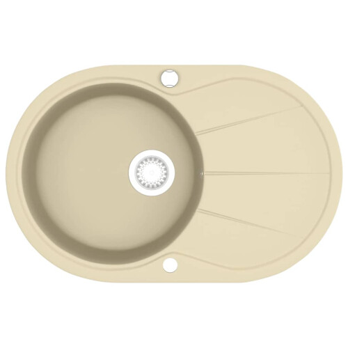 VidaXL vidaXL Granite Kitchen Sink Single Basin Oval Beige Basket Strainer Basin 1