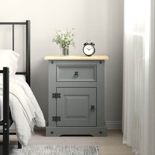 VidaXL vidaXL Bedside Cabinet Nightstand Bed Table Mexican Pine Corona Range Grey 1