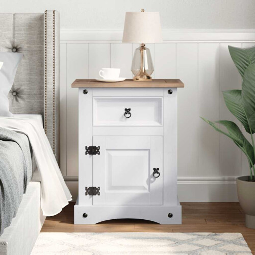 VidaXL vidaXL Bedside Cabinet Nightstand Bed Table Mexican Pine Corona Range White 2