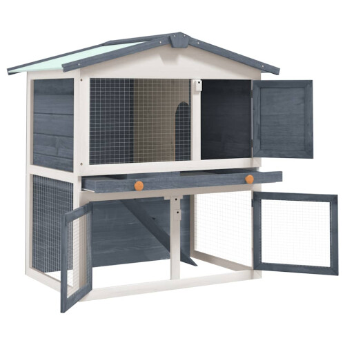 VidaXL vidaXL Kaninchenstall 3 Türen Grau Holz 2
