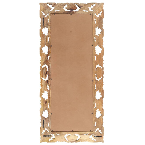 VidaXL vidaXL Solid Mango Wood Hand Carved Mirror Brown Wooden Hall Makeup Accessory 2