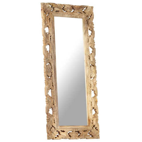 VidaXL vidaXL Solid Mango Wood Hand Carved Mirror Brown Wooden Hall Makeup Accessory 1