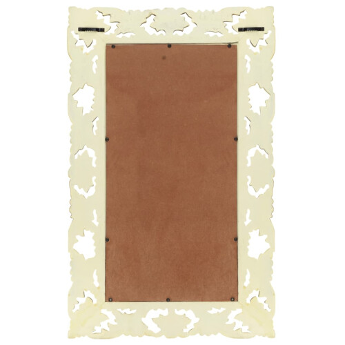 VidaXL vidaXL Solid Mango Wood Hand Carved Mirror White Wooden Wall Makeup Accessory 2