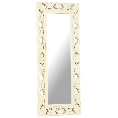 VidaXL vidaXL Solid Mango Wood Hand Carved Mirror White Wooden Hall Makeup Accessory 1