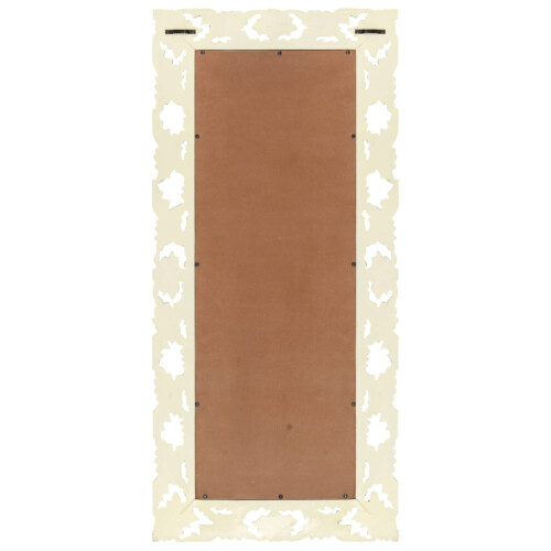 VidaXL vidaXL Solid Mango Wood Hand Carved Mirror White Wooden Hall Makeup Accessory 2