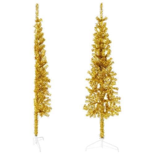 VidaXL (gold, 120 cm) vidaXL Slim Artificial Half Christmas Tree with Stand Xmas Artificial Tree 2