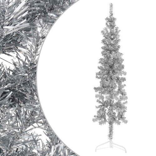 VidaXL (silver, 120 cm) vidaXL Slim Artificial Half Christmas Tree with Stand Xmas Artificial Tree 1